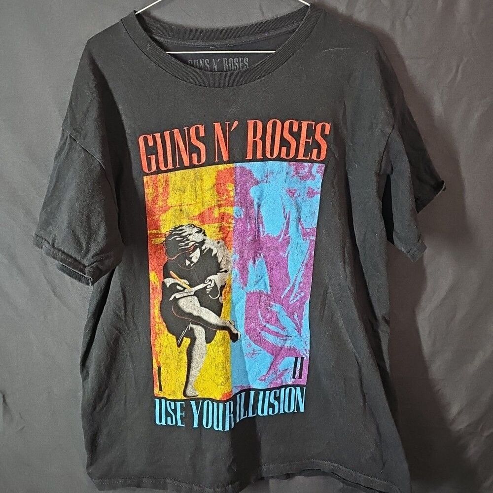 Guns N Roses Vintage 90s Rock Band Tee Grail Axl Rose Black use your illusion L